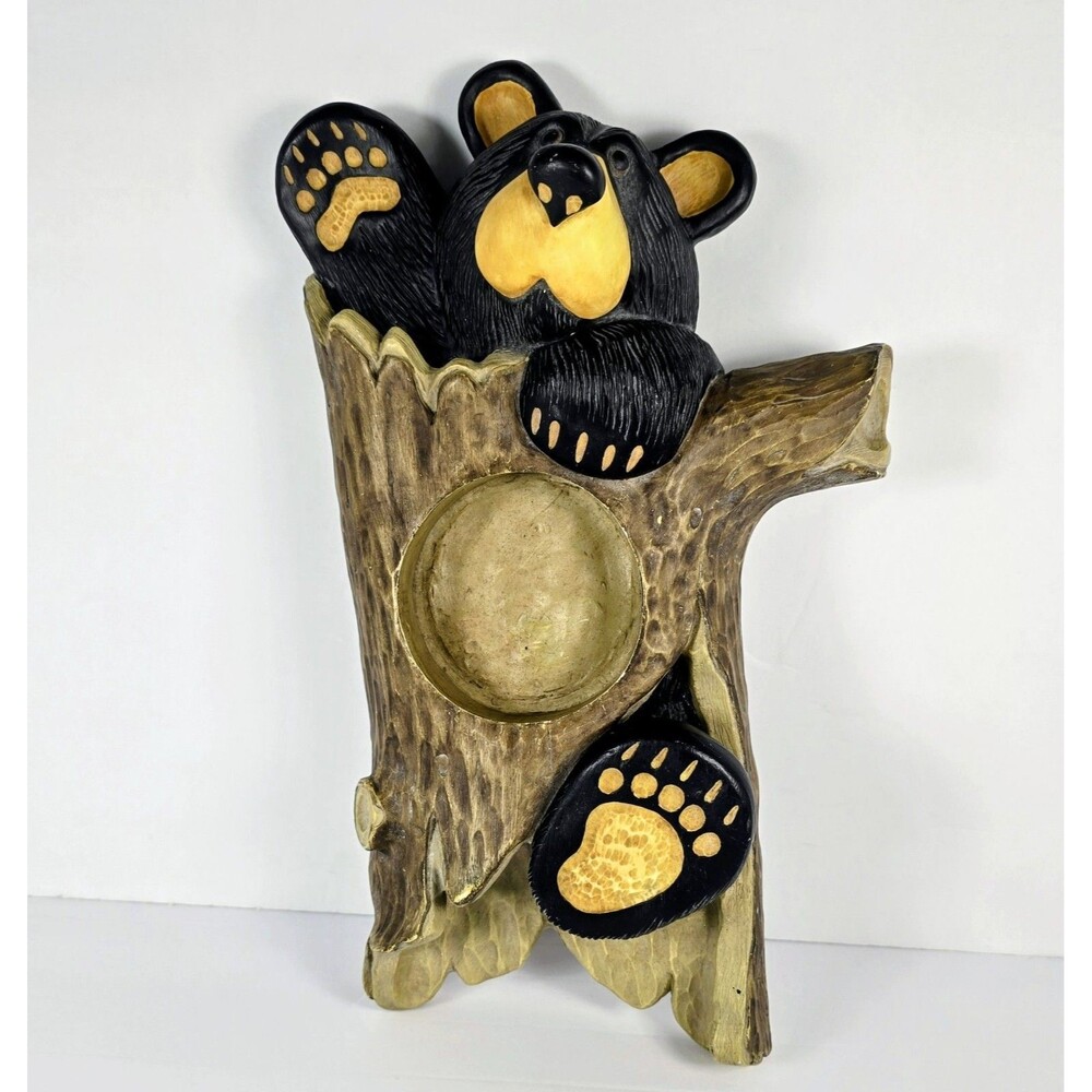 Bearfoots Bear Log Candle Holder by Jeff Fleming Big Sky Carver 13" x 7.5"